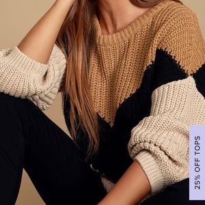 Lulus Autumn Leaves Tan Multi Chevron Sweater